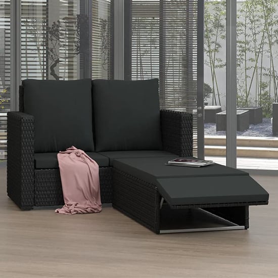 Product photograph of Kaldi Rattan 2 Piece Garden Lounge Set With Cushions In Black from Furniture in Fashion