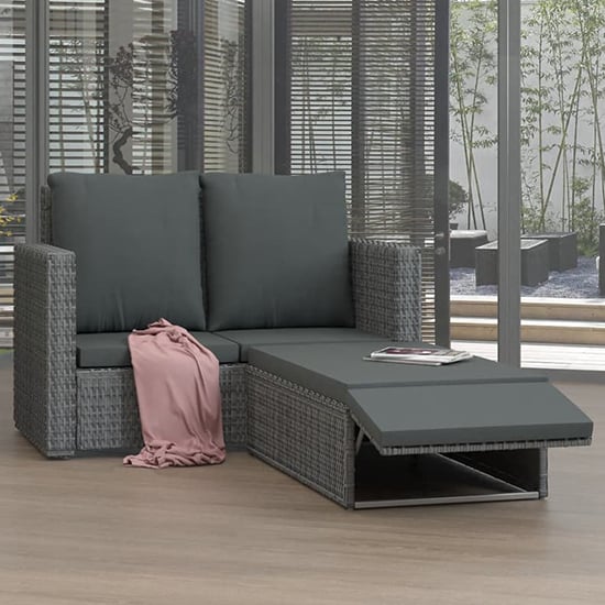 Photo of Kaldi rattan 2 piece garden lounge set with cushions in grey