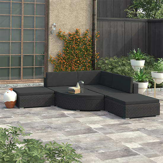 Product photograph of Kaldi Rattan 6 Piece Garden Lounge Set With Cushions In Black from Furniture in Fashion