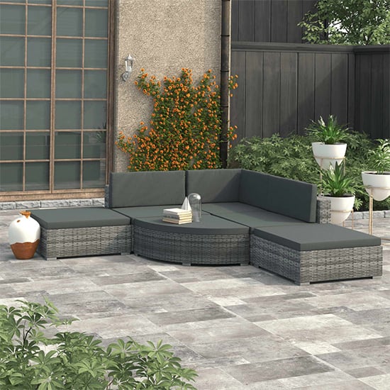 Product photograph of Kaldi Rattan 6 Piece Garden Lounge Set With Cushions In Grey from Furniture in Fashion