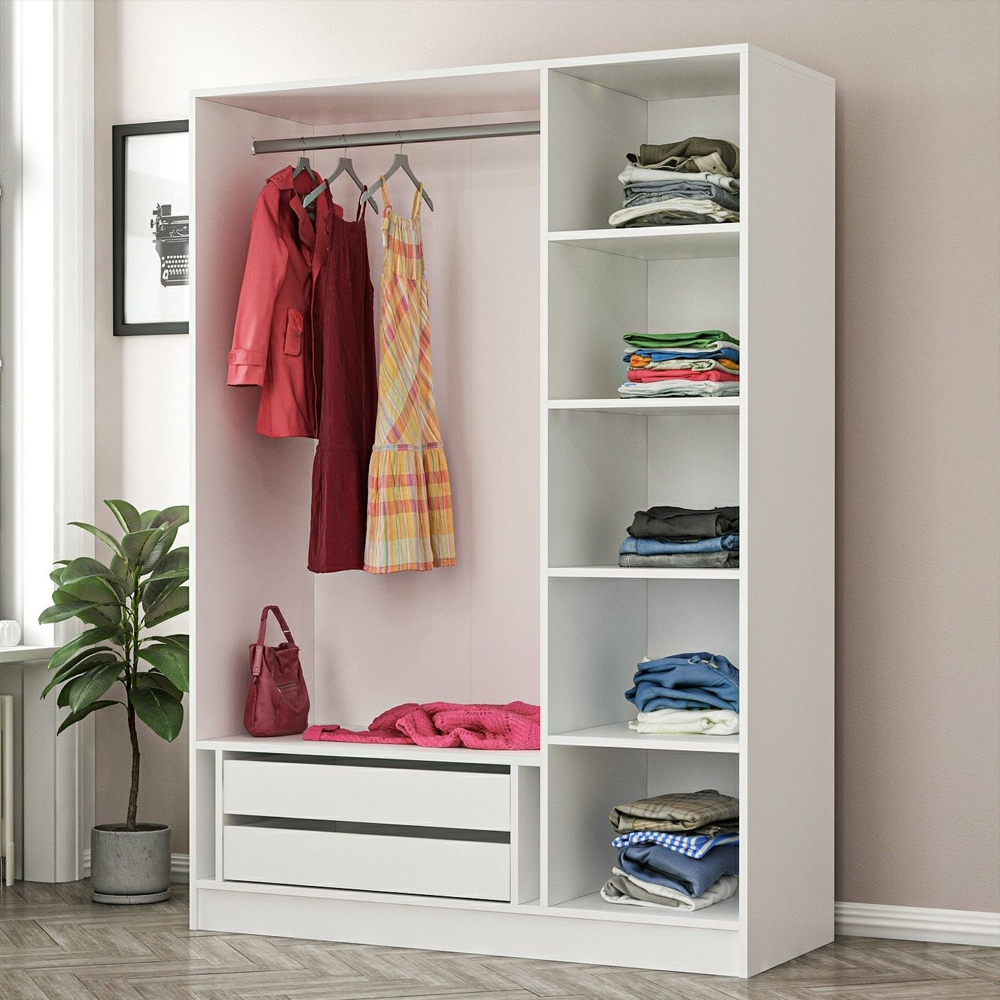 Kale 135cm Wooden Wardrobe with 3 Slatted Doors in White