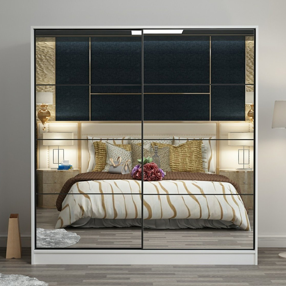 Kale 180cm Mirrored Sliding Wardrobe with 2 Doors in White