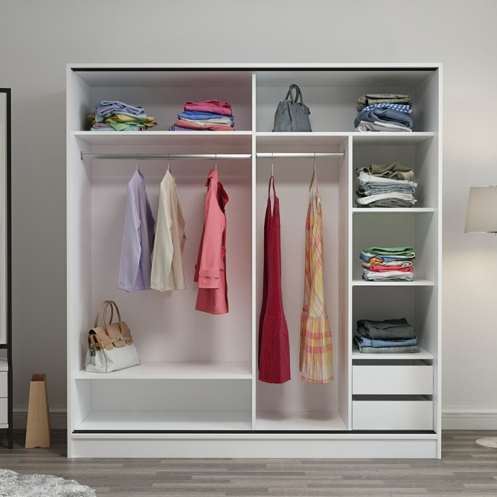 Kale 180cm White Wooden Sliding Wardrobe with 2 Anthracite Doors