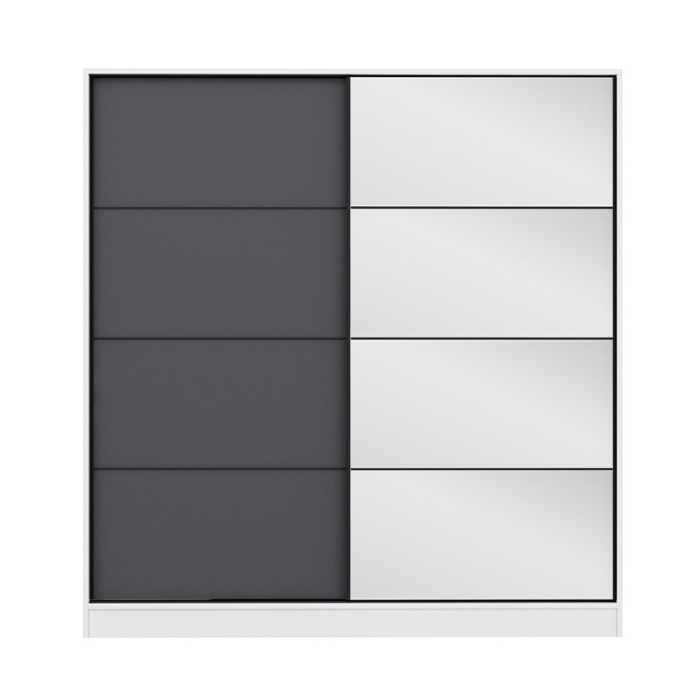 Kale 180cm Wooden Sliding Mirror Wardrobe with 2 Doors in White and Anthracite
