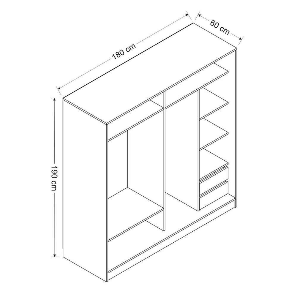 Kale 180cm Wooden Sliding Mirror Wardrobe with 2 Doors in White and Anthracite