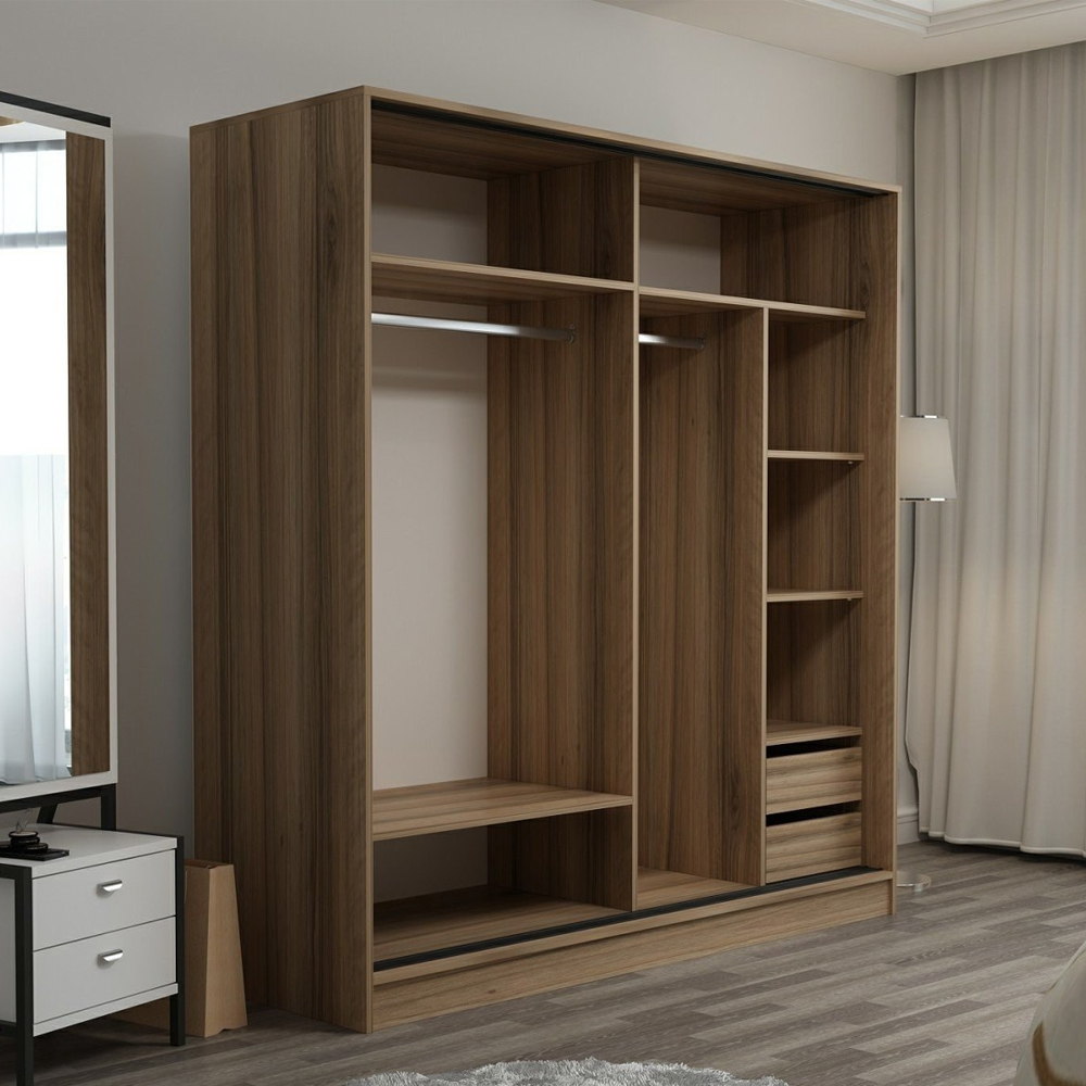 Kale 180cm Wooden Sliding Wardrobe with 2 Doors in Dore and Anthracite