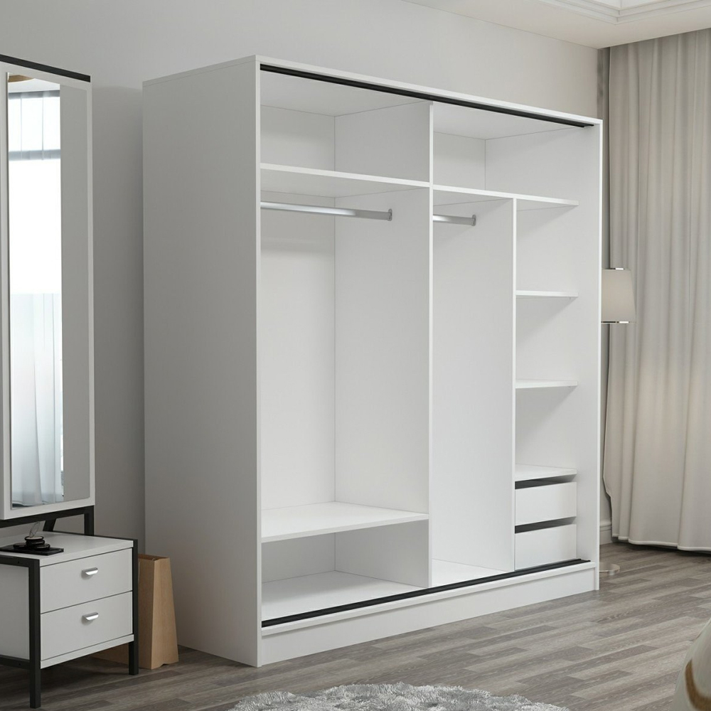 Kale 180cm Wooden Sliding Wardrobe with 2 Doors in White Dore and Anthracite