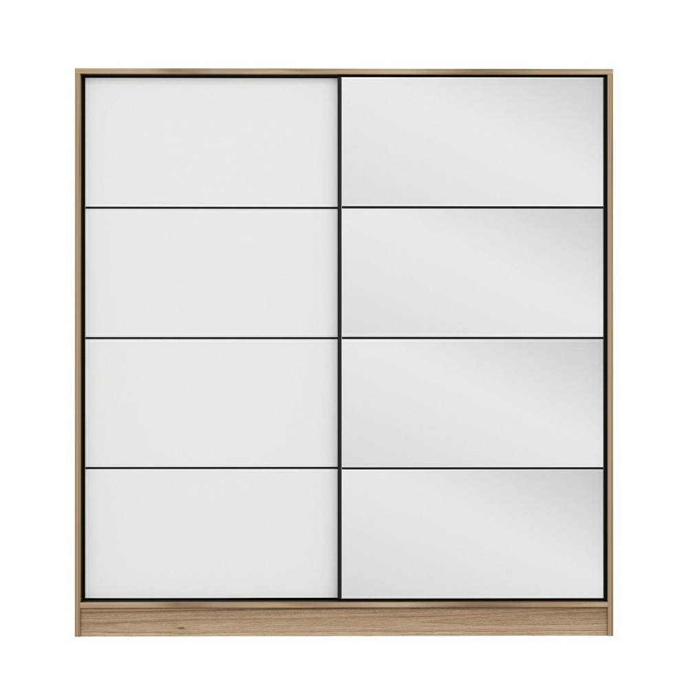 Kale 190cm Wooden Sliding Mirror Wardrobe with 2 Doors in Dore and White