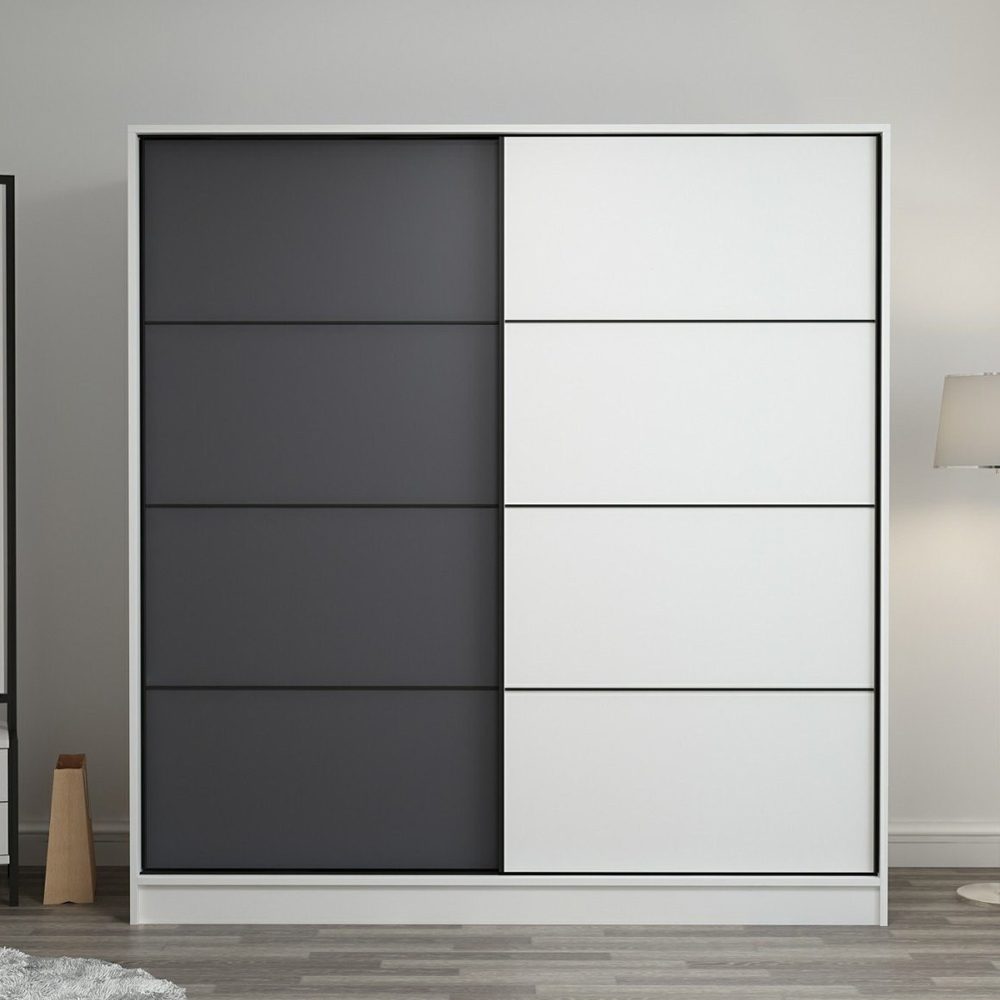 Kale 190cm Wooden Sliding Wardrobe with 2 Doors in White and Anthracite