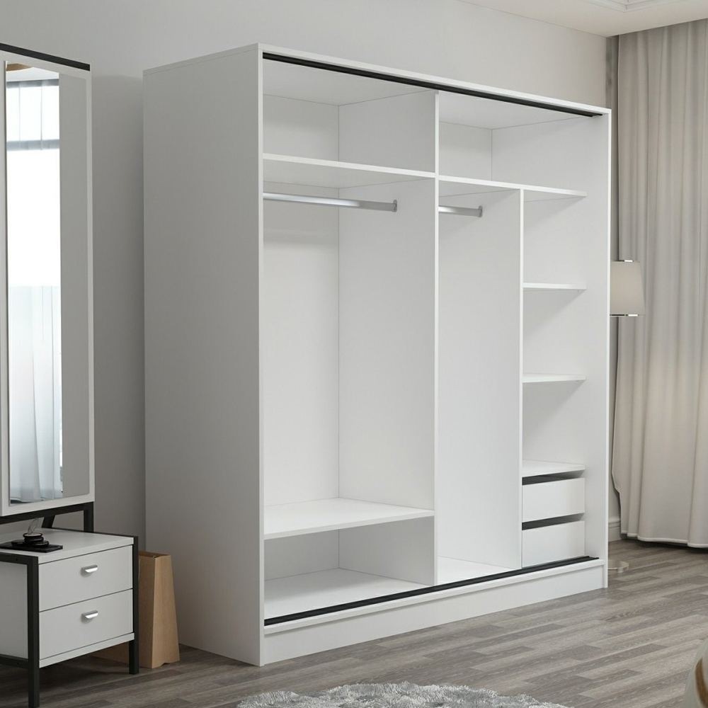 Kale 190cm Wooden Sliding Wardrobe with 2 Doors in White and Anthracite