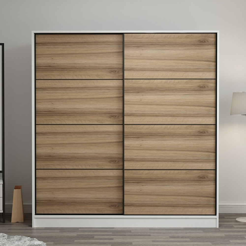 Kale 210cm White Wooden Sliding Wardrobe with 2 Dore Doors