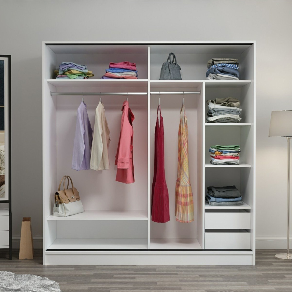 Kale 210cm White Wooden Sliding Wardrobe with 2 Dore Doors