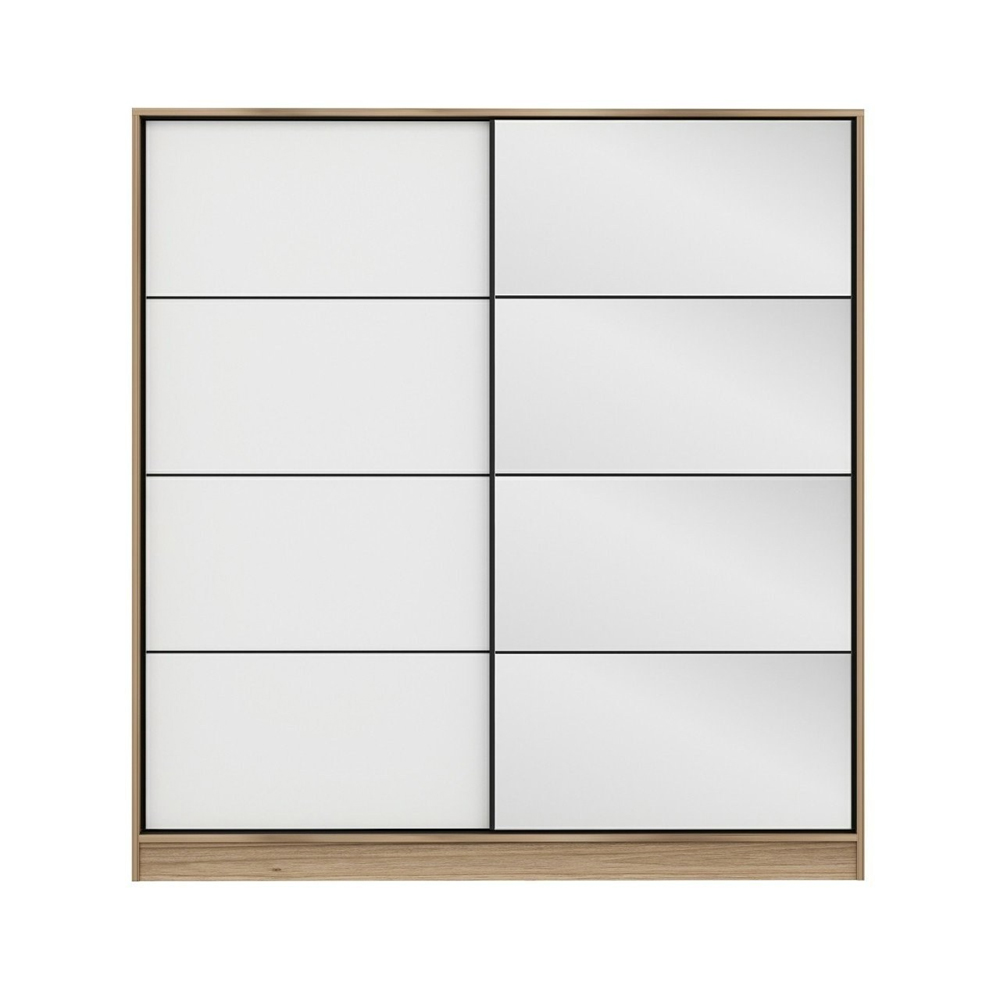 Kale 210cm Wooden Sliding Mirror Wardrobe with 2 Doors in Dore and White