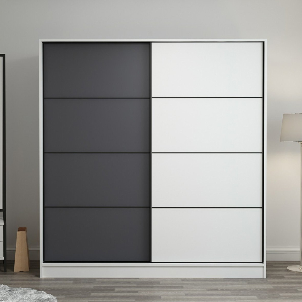 Kale 210cm Wooden Sliding Wardrobe with 2 Doors in White and Anthracite