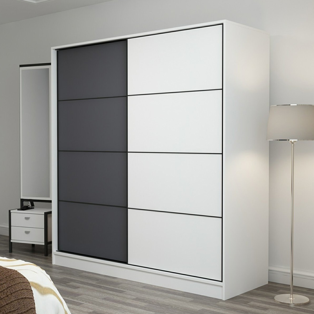 Kale 210cm Wooden Sliding Wardrobe with 2 Doors in White and Anthracite