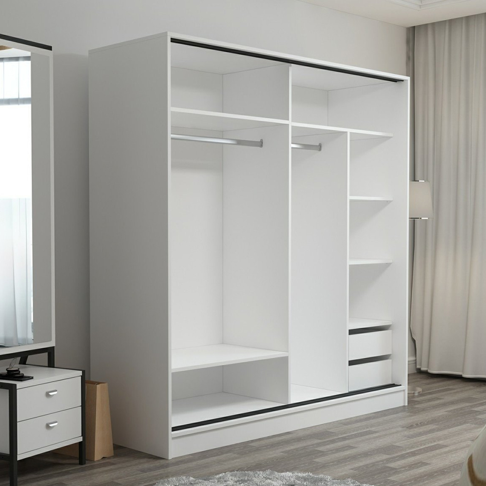 Kale 210cm Wooden Sliding Wardrobe with 2 Doors in White and Anthracite