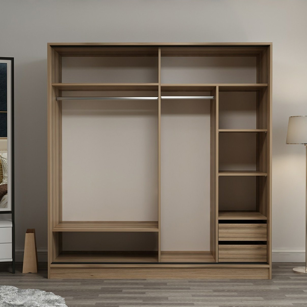 Kale 220cm Mirrored Sliding Wardrobe with 2 Doors in Oak