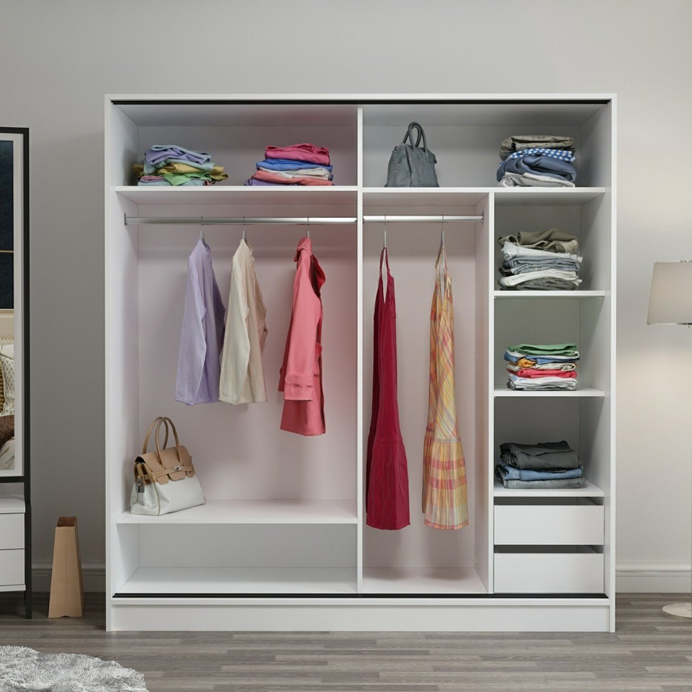 Kale 220cm Mirrored Sliding Wardrobe with 2 Doors in White