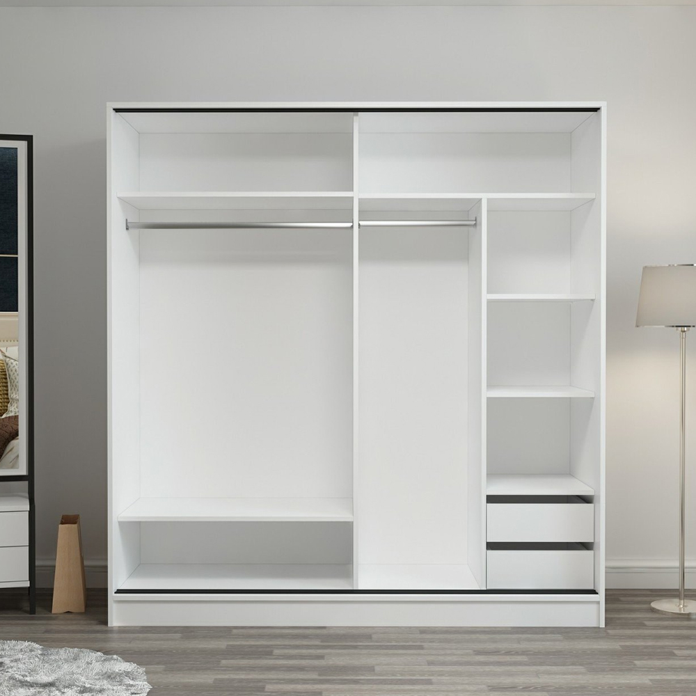 Kale 220cm Mirrored Sliding Wardrobe with 2 Doors in White
