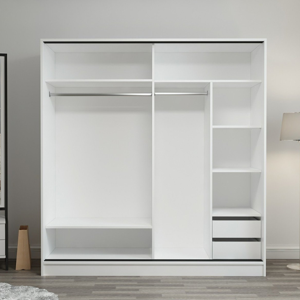 Kale 220cm White Wooden Sliding Wardrobe with 2 Anthracite Doors