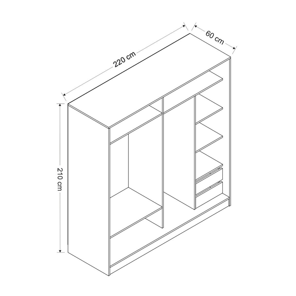 Kale 220cm Wooden Sliding Mirror Wardrobe with 2 Doors in White and Anthracite