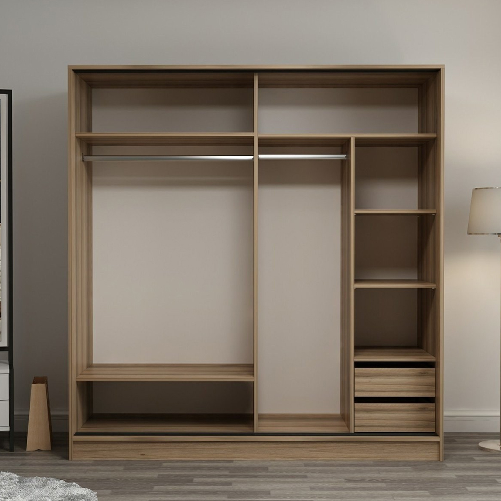 Kale Oak Wooden Sliding Wardrobe with 2 White Doors