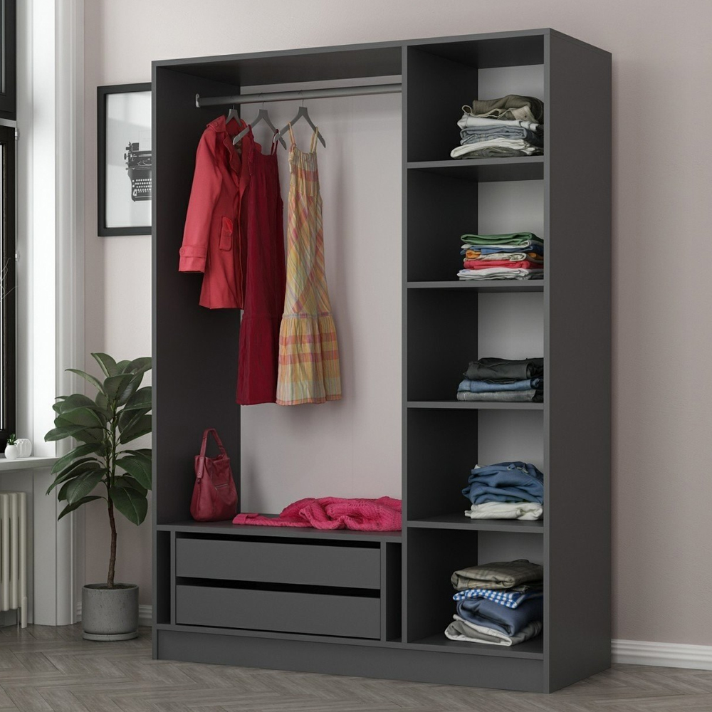 Kale H190cm Mirrored Wardrobe with 3 Doors in Anthracite and Black