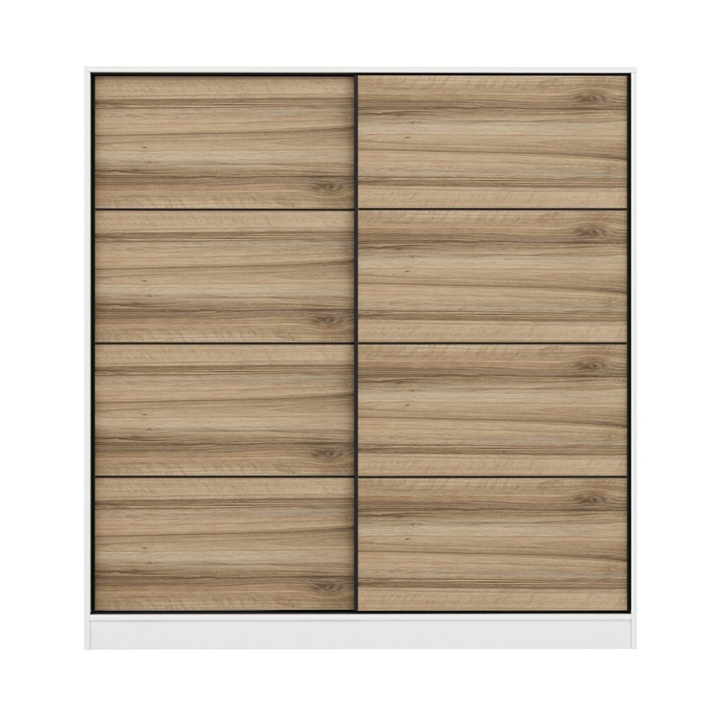 Kale H190cm White Wooden Sliding Wardrobe with 2 Oak Doors