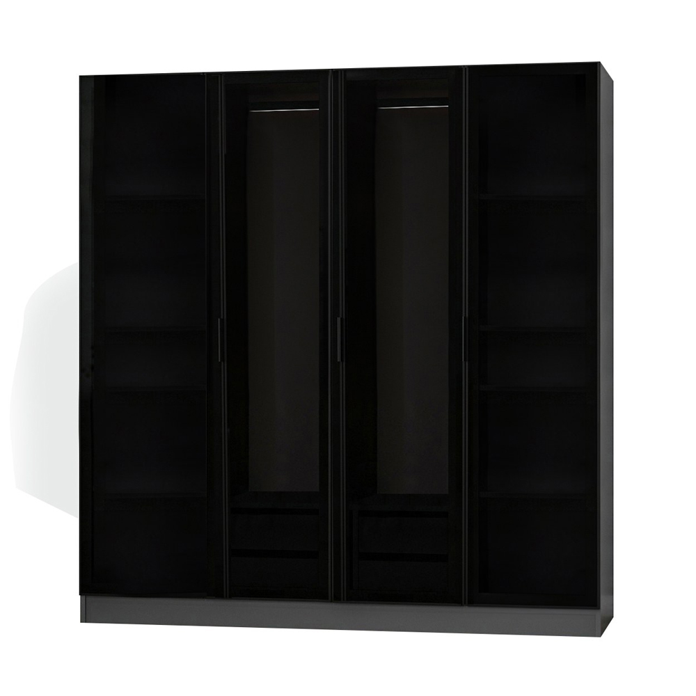 Kale H190cm Wooden Mirror Wardrobe with 4 Doors in Anthracite and Black
