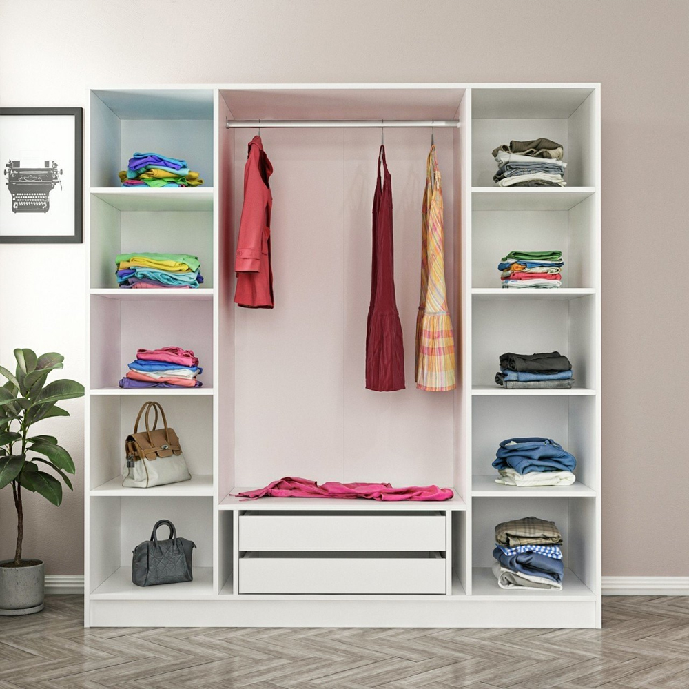 Kale H190cm Wooden Mirror Wardrobe with 4 Doors in White and Black