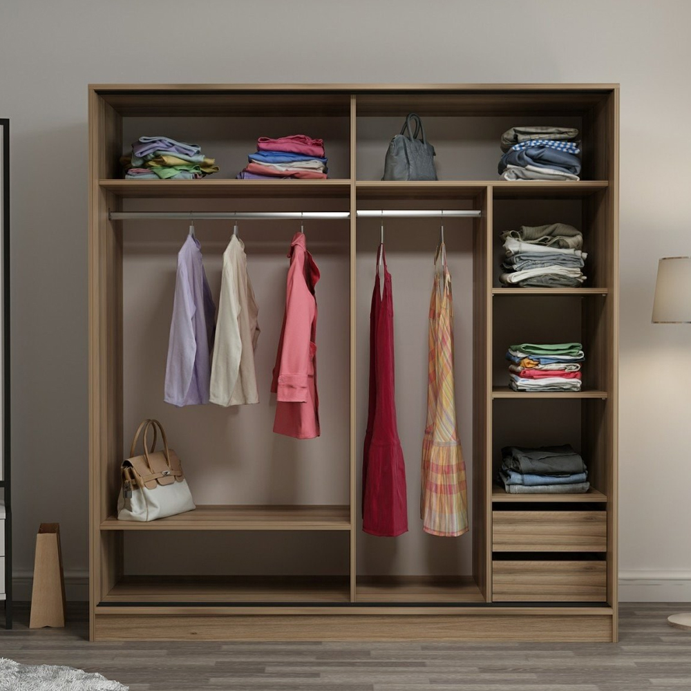 Kale H190cm Wooden Sliding Mirror Wardrobe with 2 Doors in Oak and Anthracite