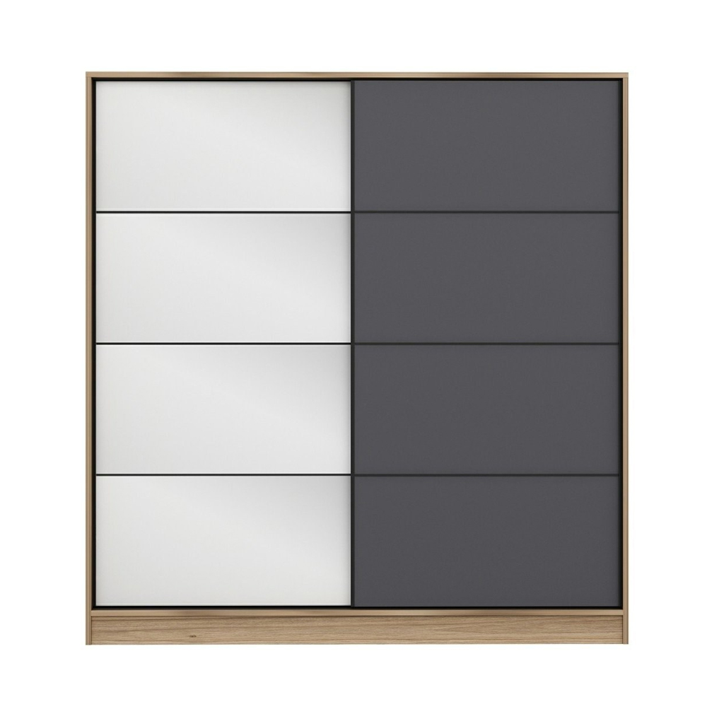 Kale H190cm Wooden Sliding Mirror Wardrobe with 2 Doors in Oak and Anthracite