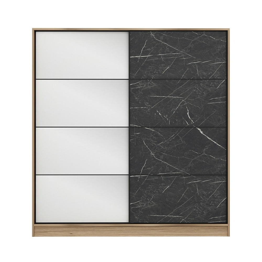 Kale H190cm Wooden Sliding Mirror Wardrobe with 2 Doors in Oak and Black