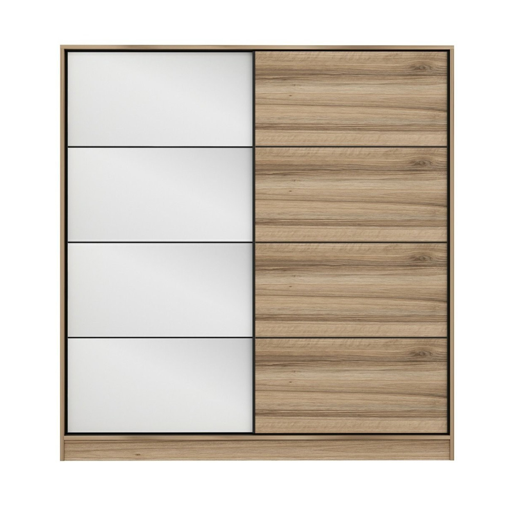 Kale H190cm Wooden Sliding Mirror Wardrobe with 2 Doors in Oak
