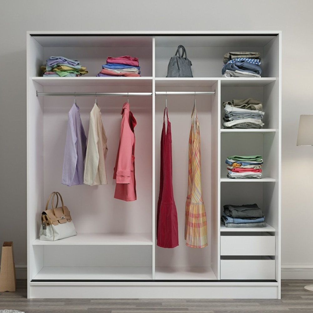 Kale H190cm Wooden Sliding Mirror Wardrobe with 2 Doors in White and Oak