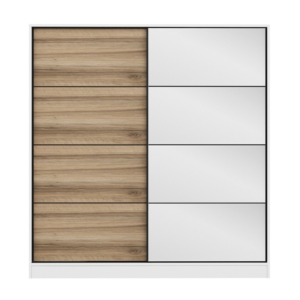 Kale H190cm Wooden Sliding Mirror Wardrobe with 2 Doors in White and Oak