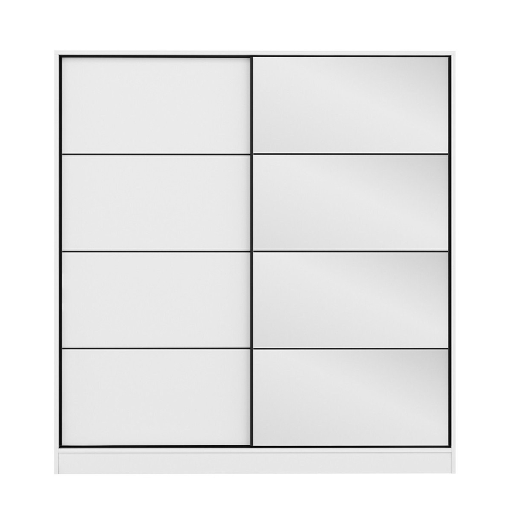 Kale H190cm Wooden Sliding Mirror Wardrobe with 2 Doors in White