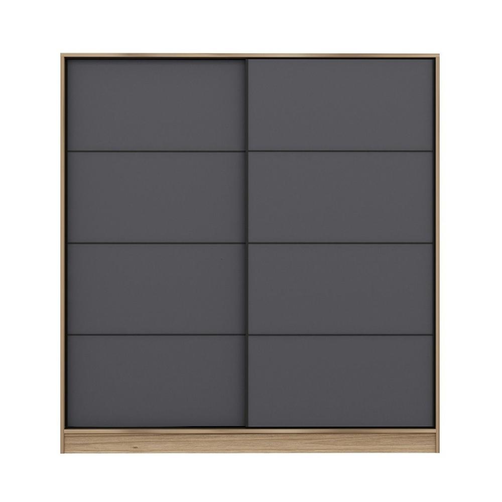 Kale H190cm Wooden Sliding Wardrobe with 2 Doors in Anthracite and Oak