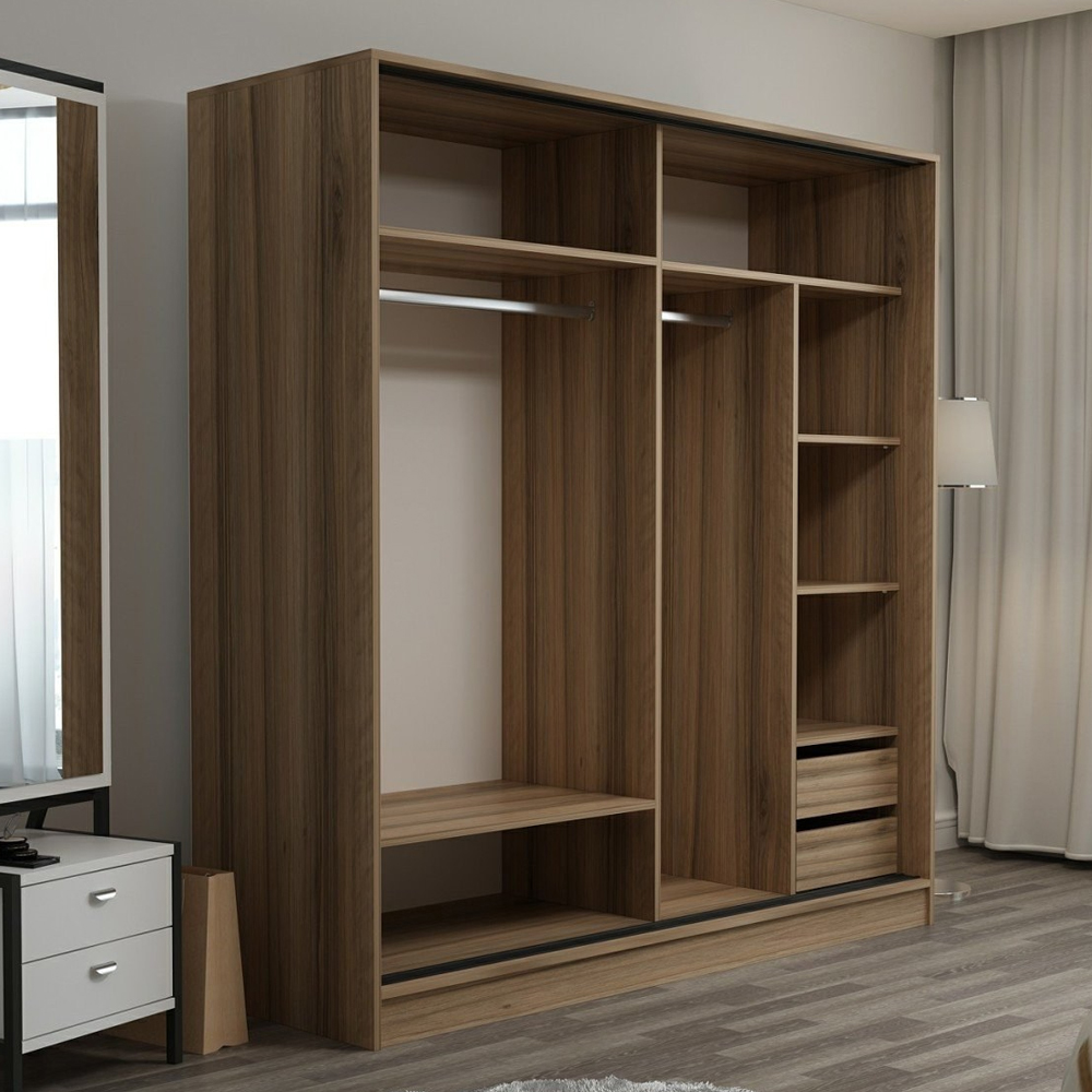 Kale H190cm Wooden Sliding Wardrobe with 2 Doors in Oak Anthracite and White