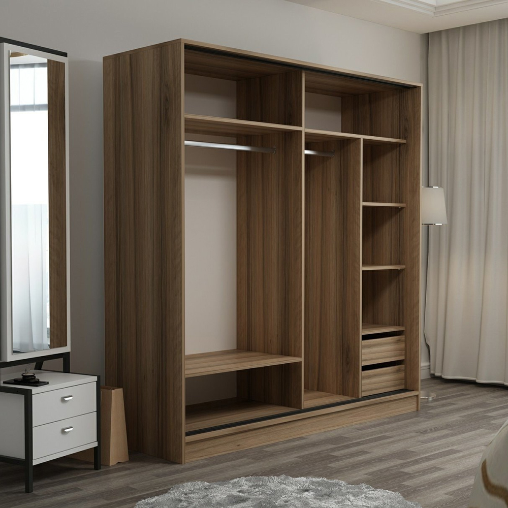 Kale H190cm Wooden Sliding Wardrobe with 2 Doors in Oak and Anthracite