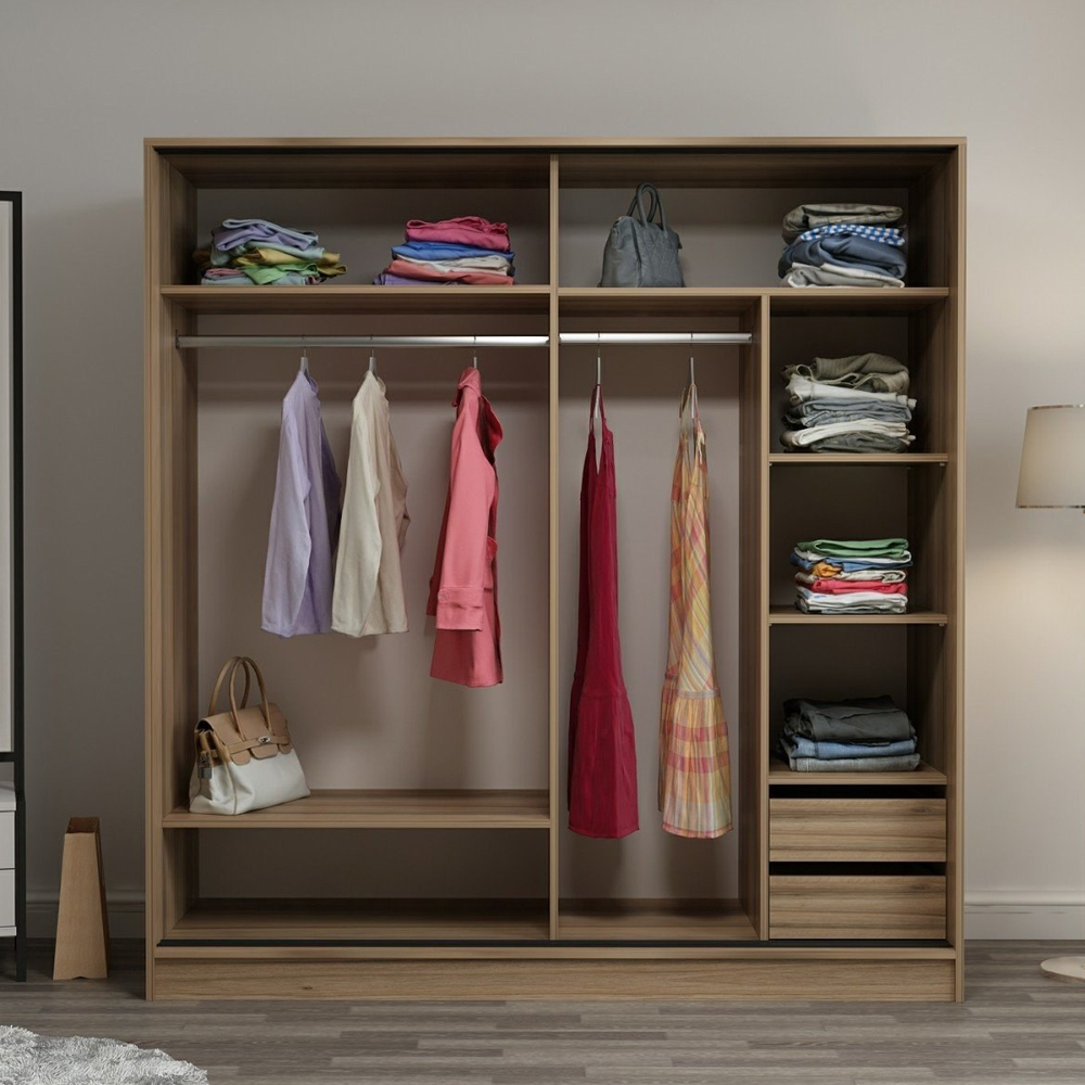Kale H190cm Wooden Sliding Wardrobe with 2 Doors in Oak and Black