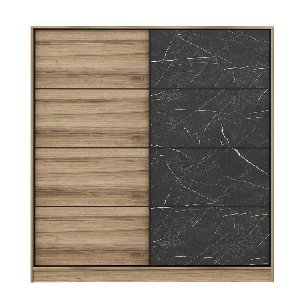 Kale H190cm Wooden Sliding Wardrobe with 2 Doors in Oak and Black