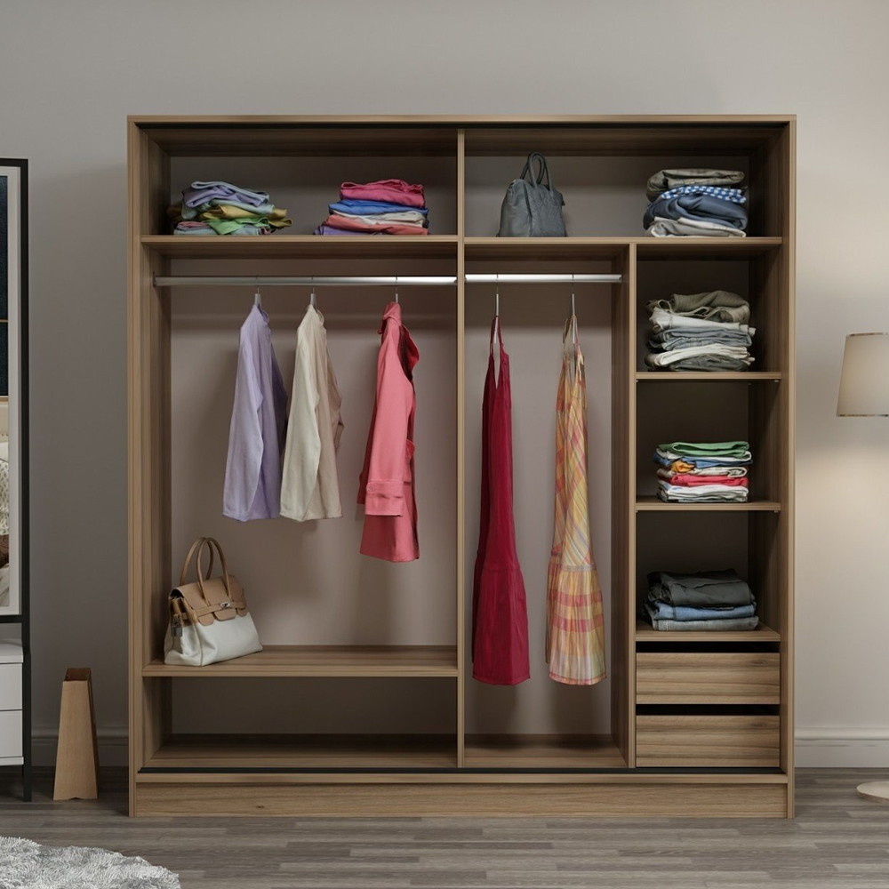 Kale H190cm Wooden Sliding Wardrobe with 2 Doors in Oak