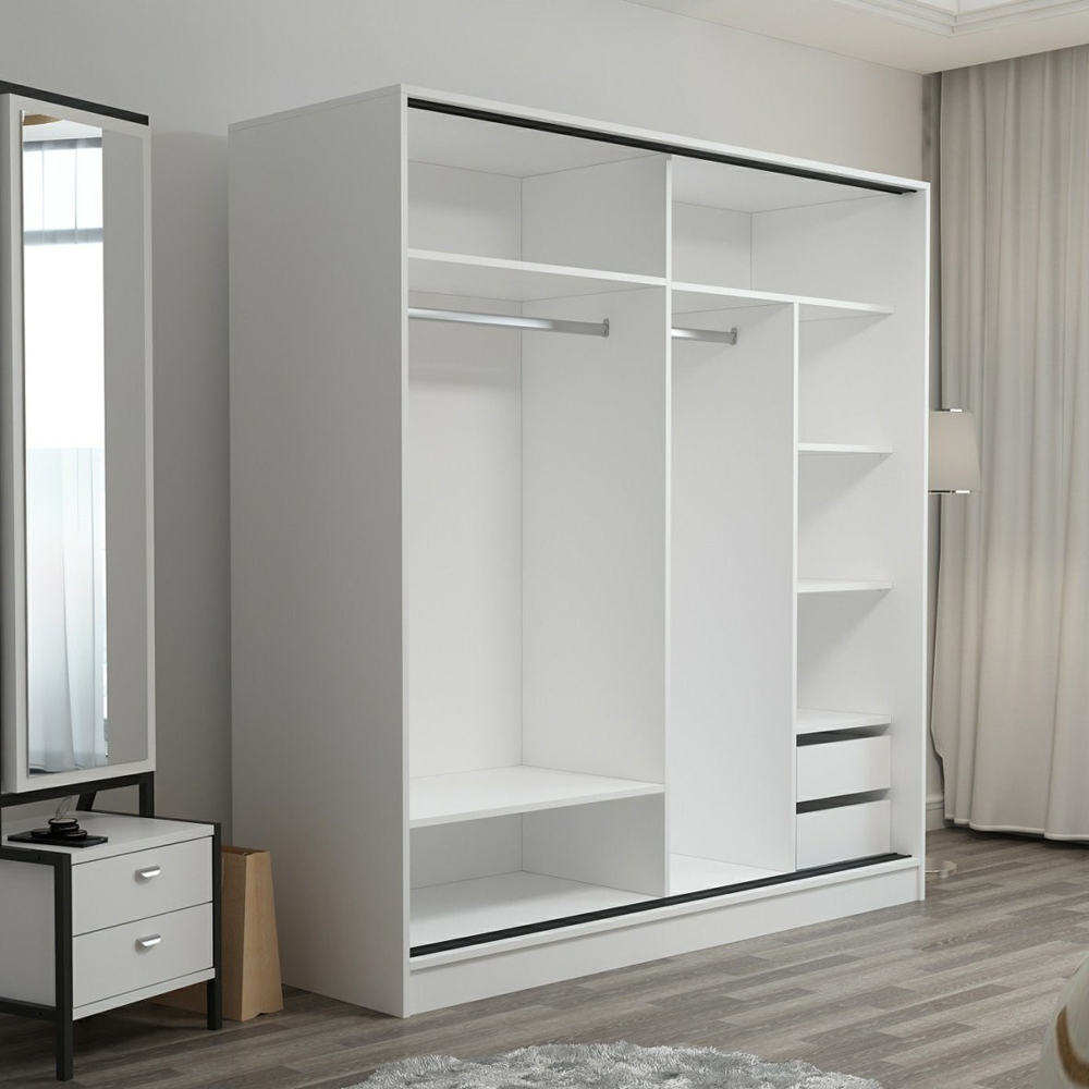 Kale H190cm Wooden Sliding Wardrobe with 2 Doors in White and Oak
