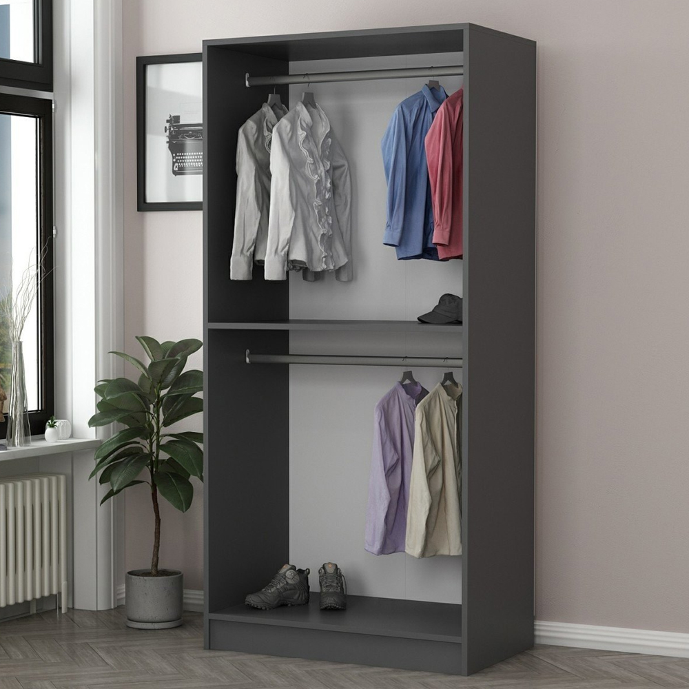 Kale H190cm Wooden Wardrobe with 2 Doors in Anthracite