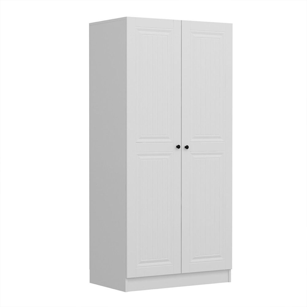 Kale H190cm Wooden Wardrobe with 2 Panel Doors in White