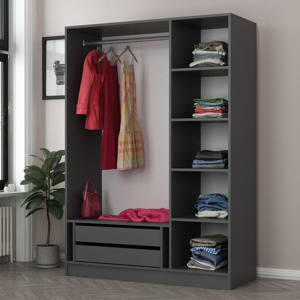 Kale H190cm Wooden Wardrobe with 3 Doors in Anthracite