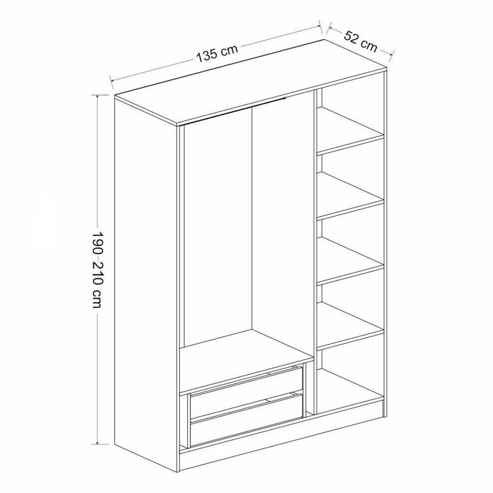 Kale H190cm Wooden Wardrobe with 3 Doors in Anthracite