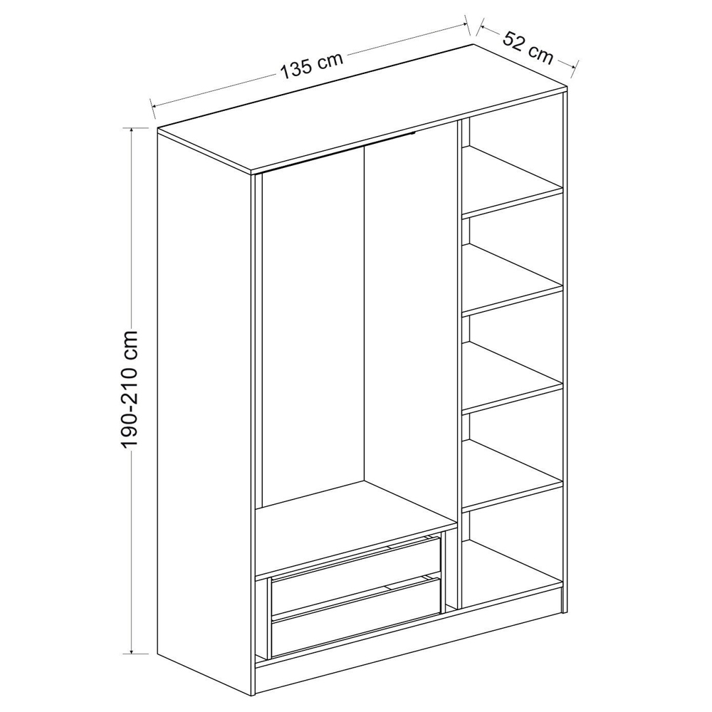 Kale H190cm Wooden Wardrobe with 3 Doors in Oak