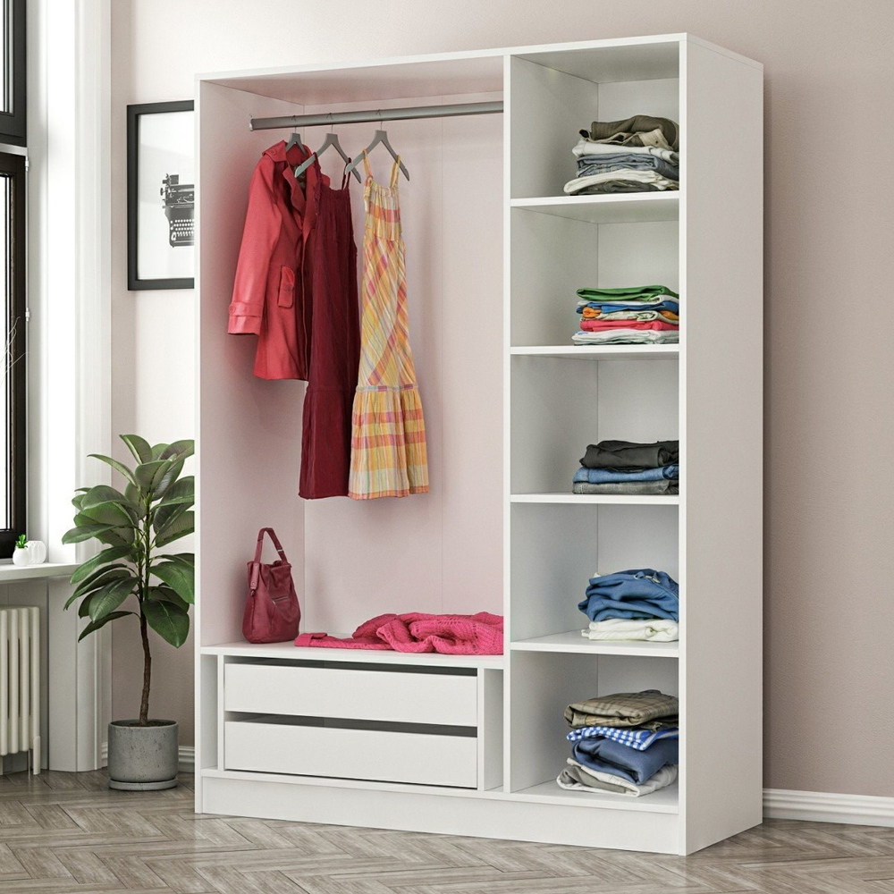 Kale H190cm Wooden Wardrobe with 3 Mirror Doors in White and Black
